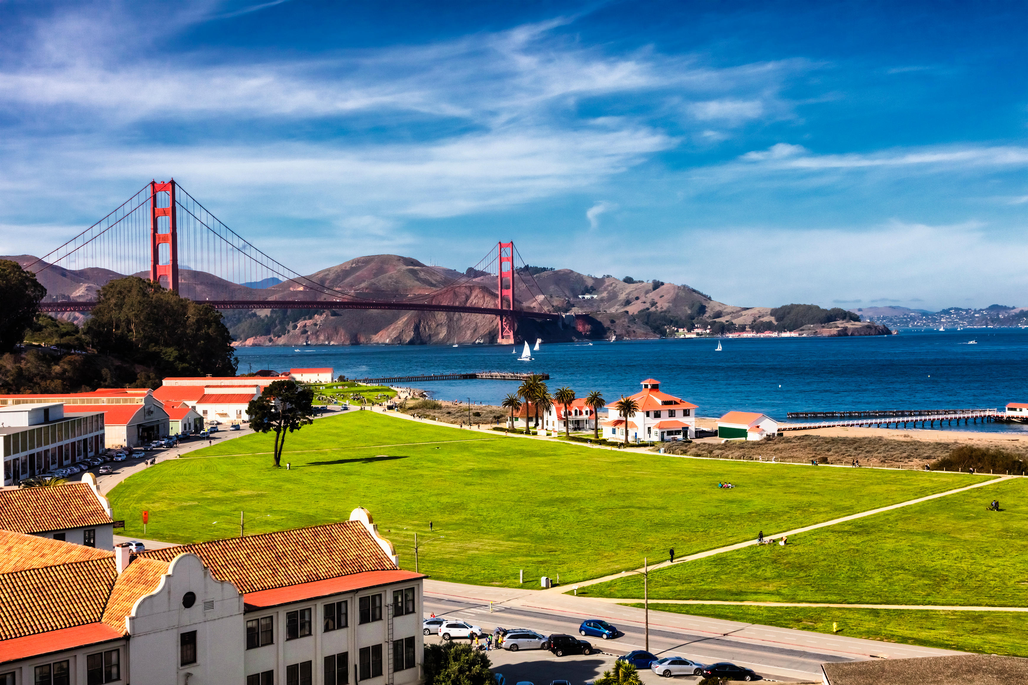 The Golden Gate Bridge in San Francisco bay and Crissy Field